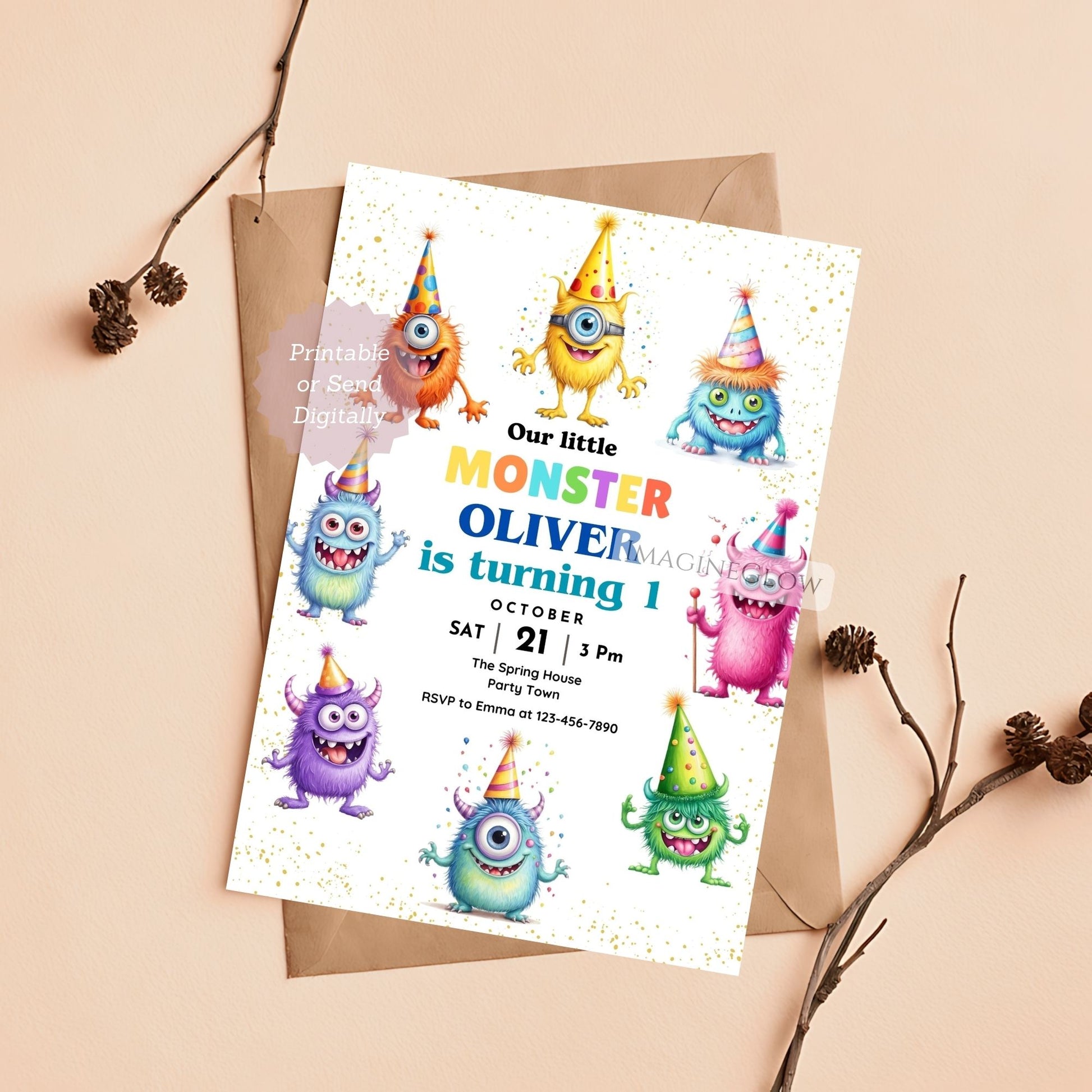 editable little monster kids party invite
