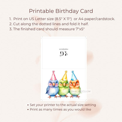 romantic printable card
nature inspired birthday card
colorful lovebirds greeting
blank inside romantic card