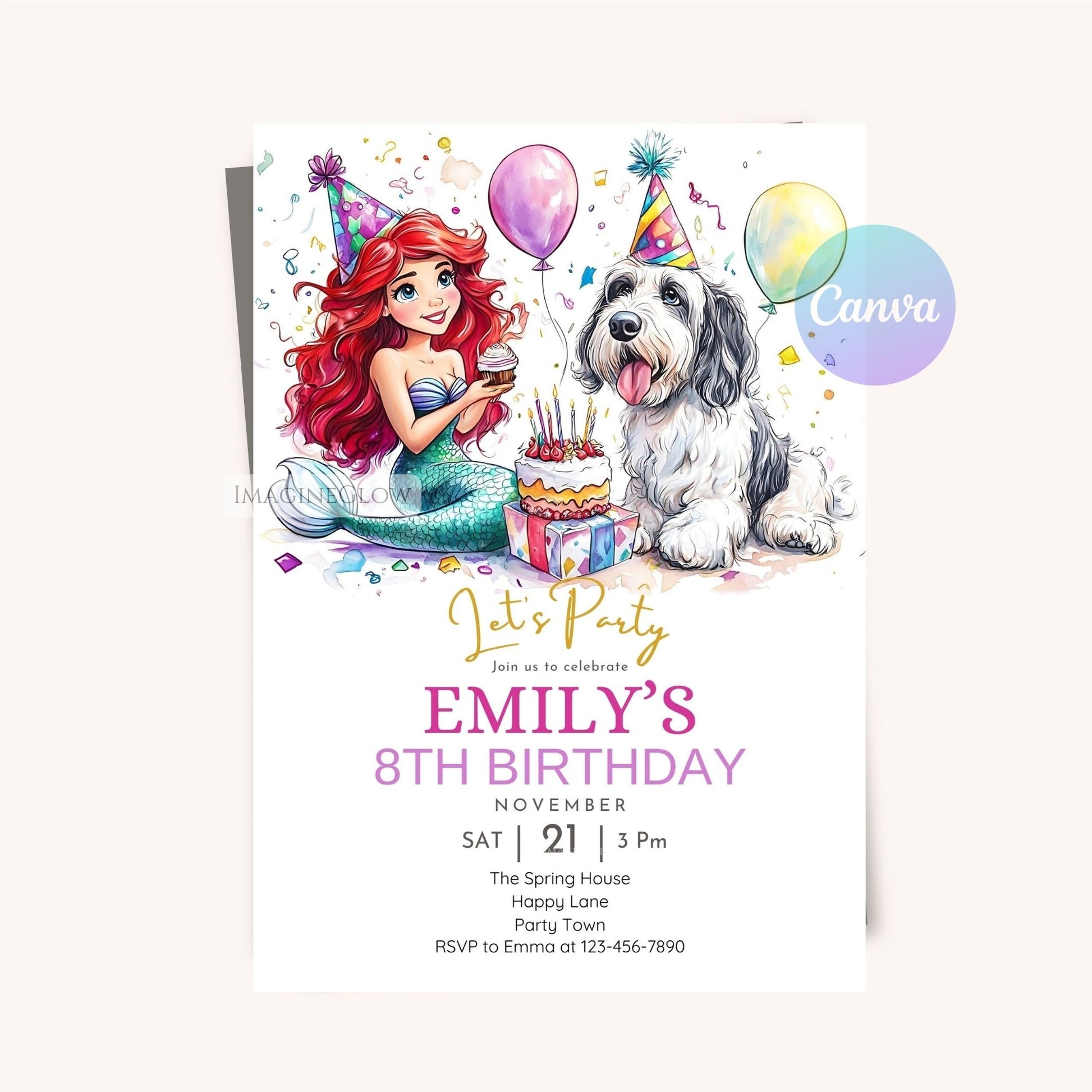 Printable princess and dog birthday invite
