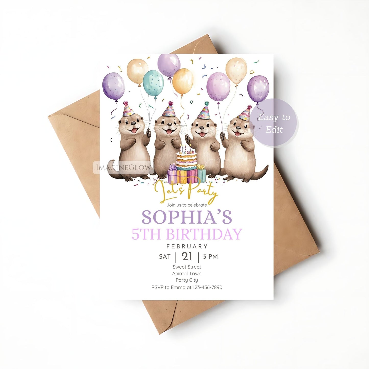 Printable otter birthday party invitation
Editable woodland otter birthday invite
