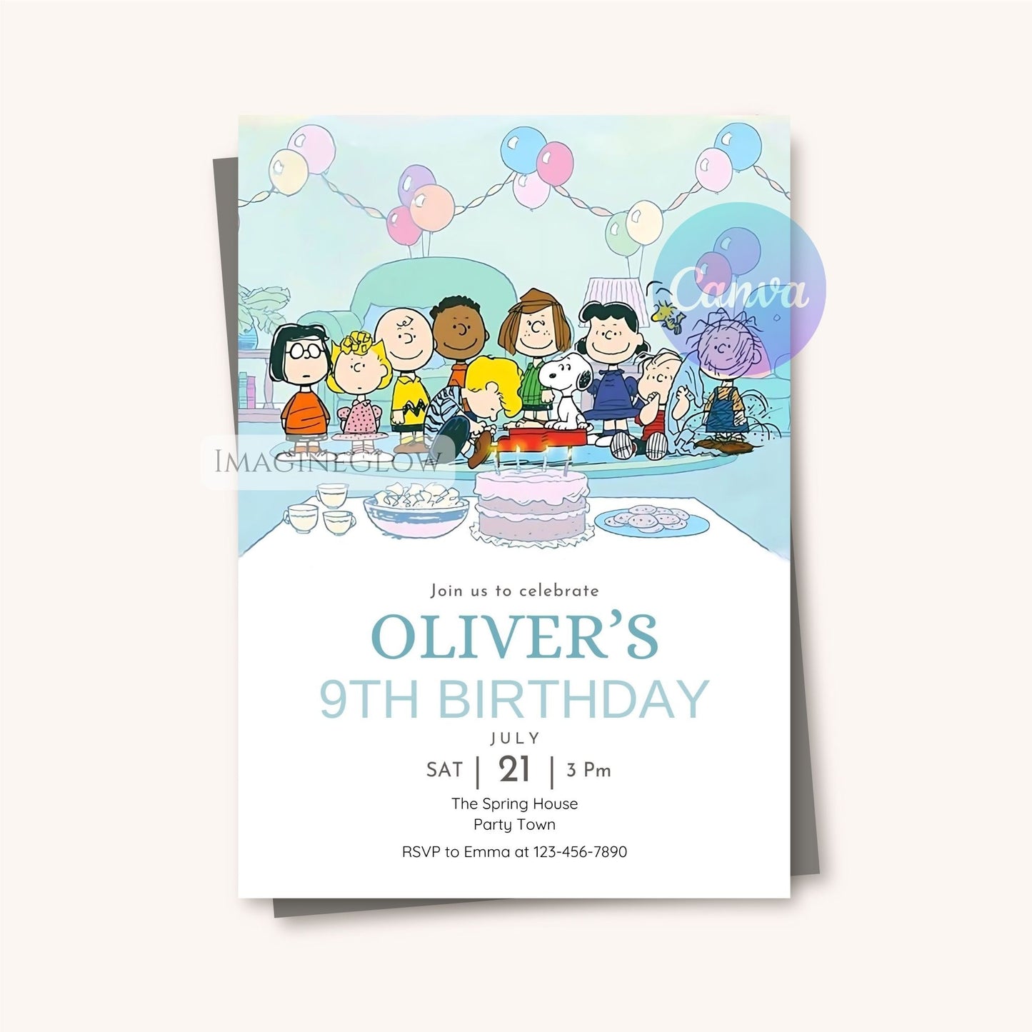 Snoopy & Woodstock Birthday Invitation - Classic Peanuts Party Invite