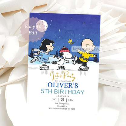 snoopy winter birthday invitation digital download
