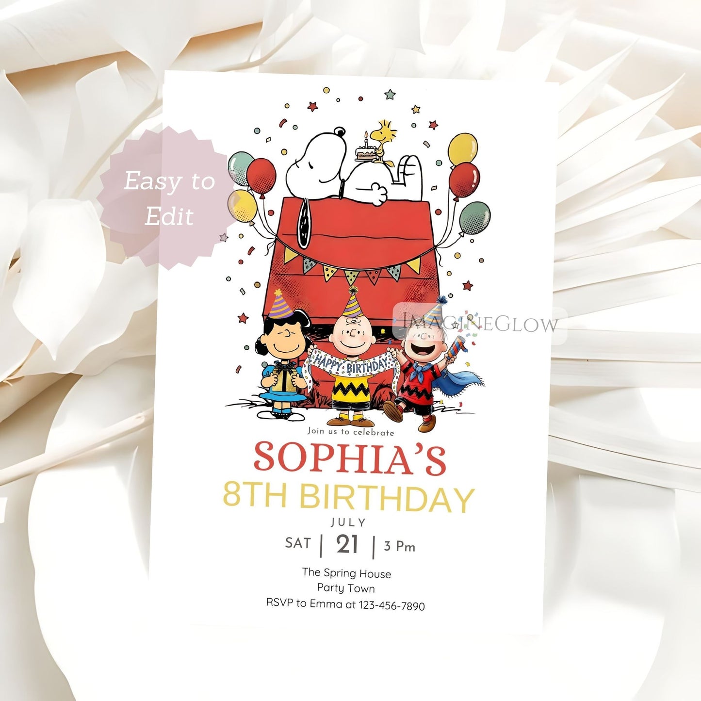 snoopy cartoon birthday invite
