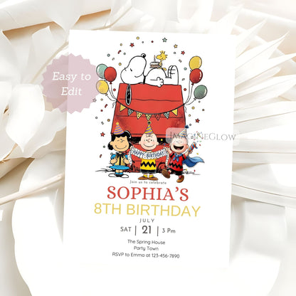 snoopy cartoon birthday invite

