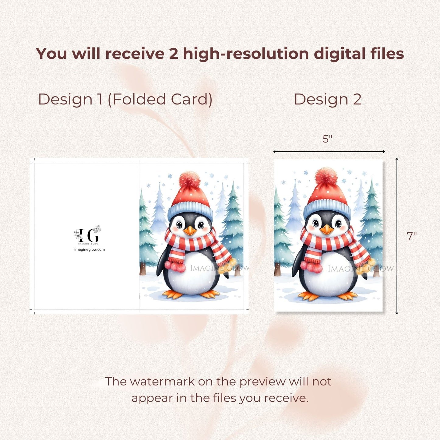 festive penguin holiday greeting card
printable penguin christmas card digital download
