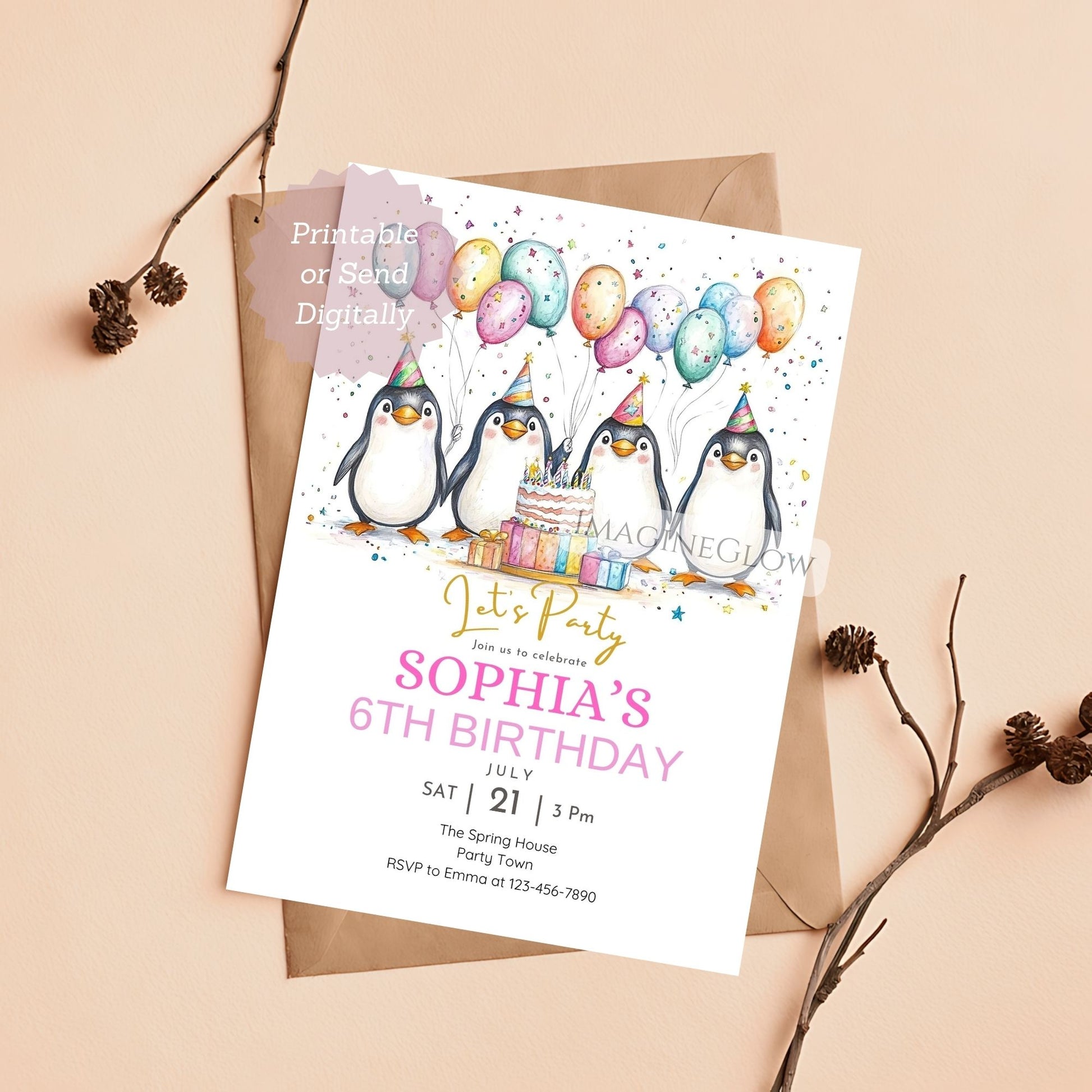 printable penguin birthday invitation template
