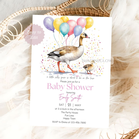 mother goose and baby goose baby shower invitation
