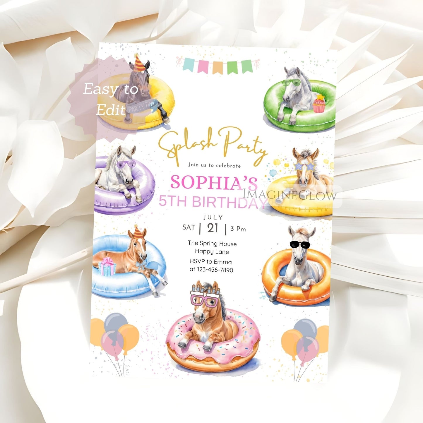 kids pool party horse invite
printable pony birthday invitation
