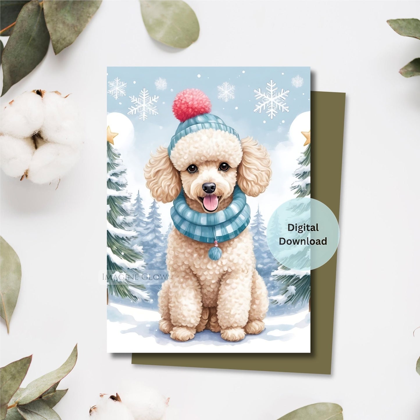 digital poodle christmas greeting card
