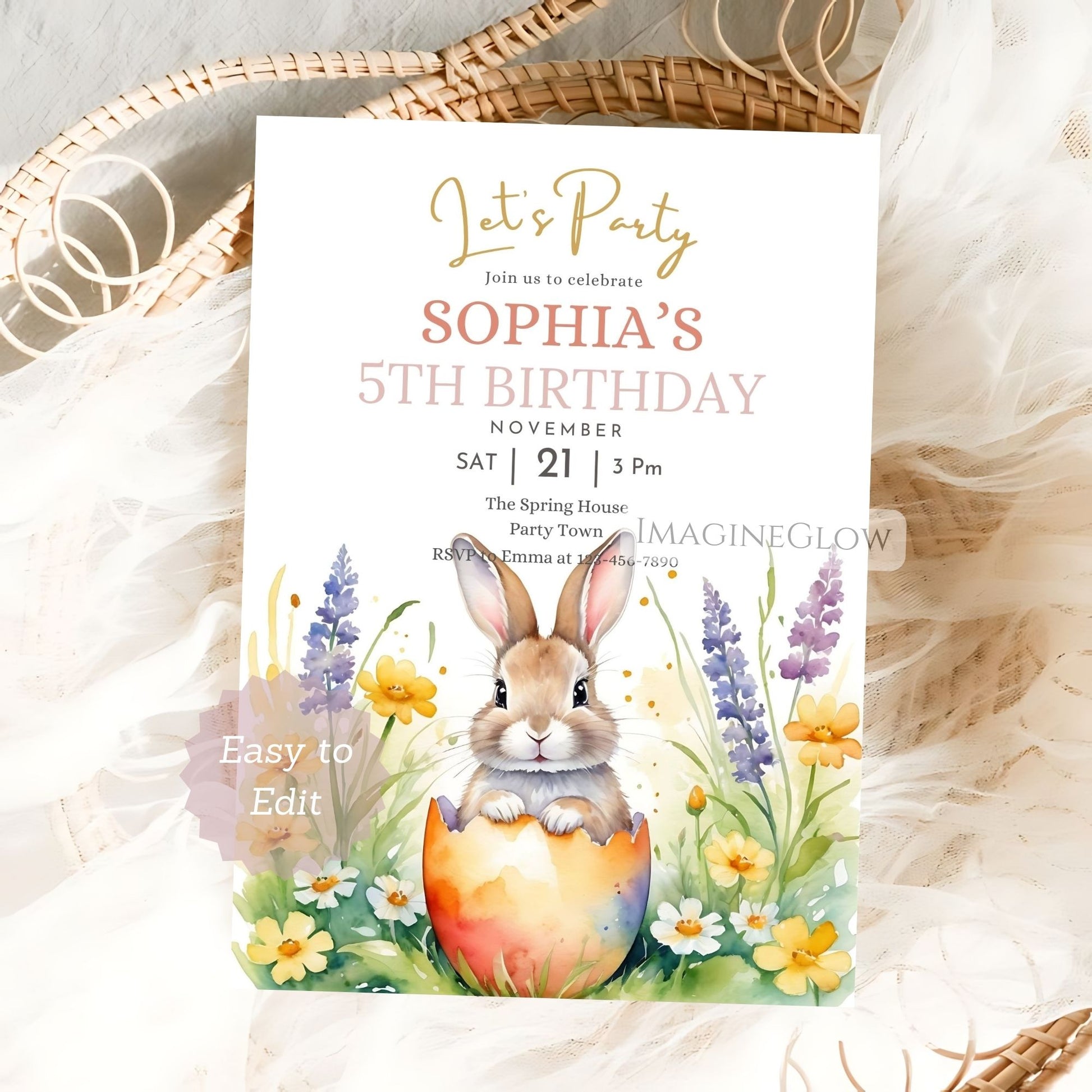 editable bunny birthday invitation
