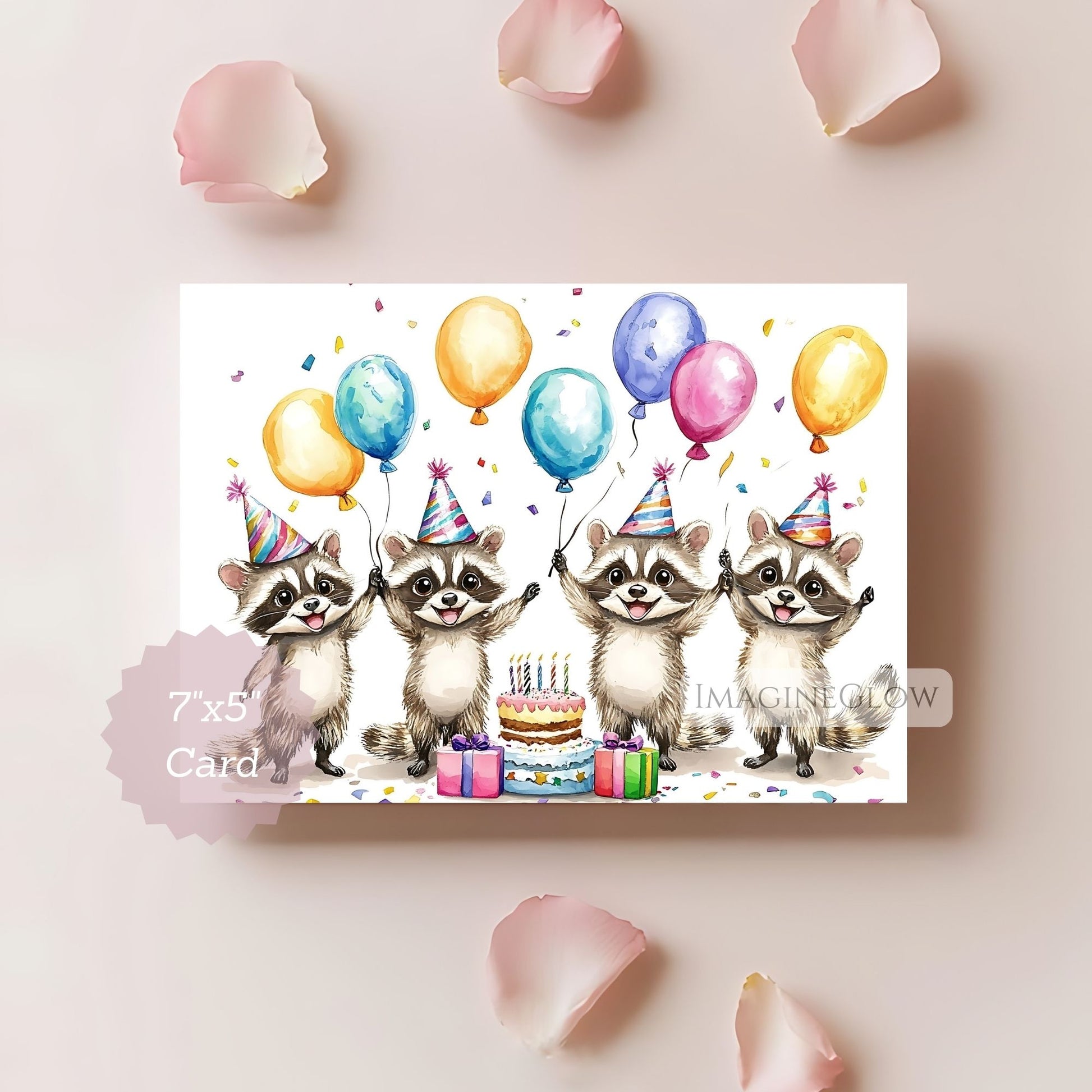 printable raccoon party card
raccoon birthday greeting printable
woodland animal kids birthday card
