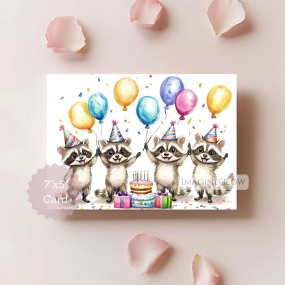 printable raccoon party card
raccoon birthday greeting printable
woodland animal kids birthday card
