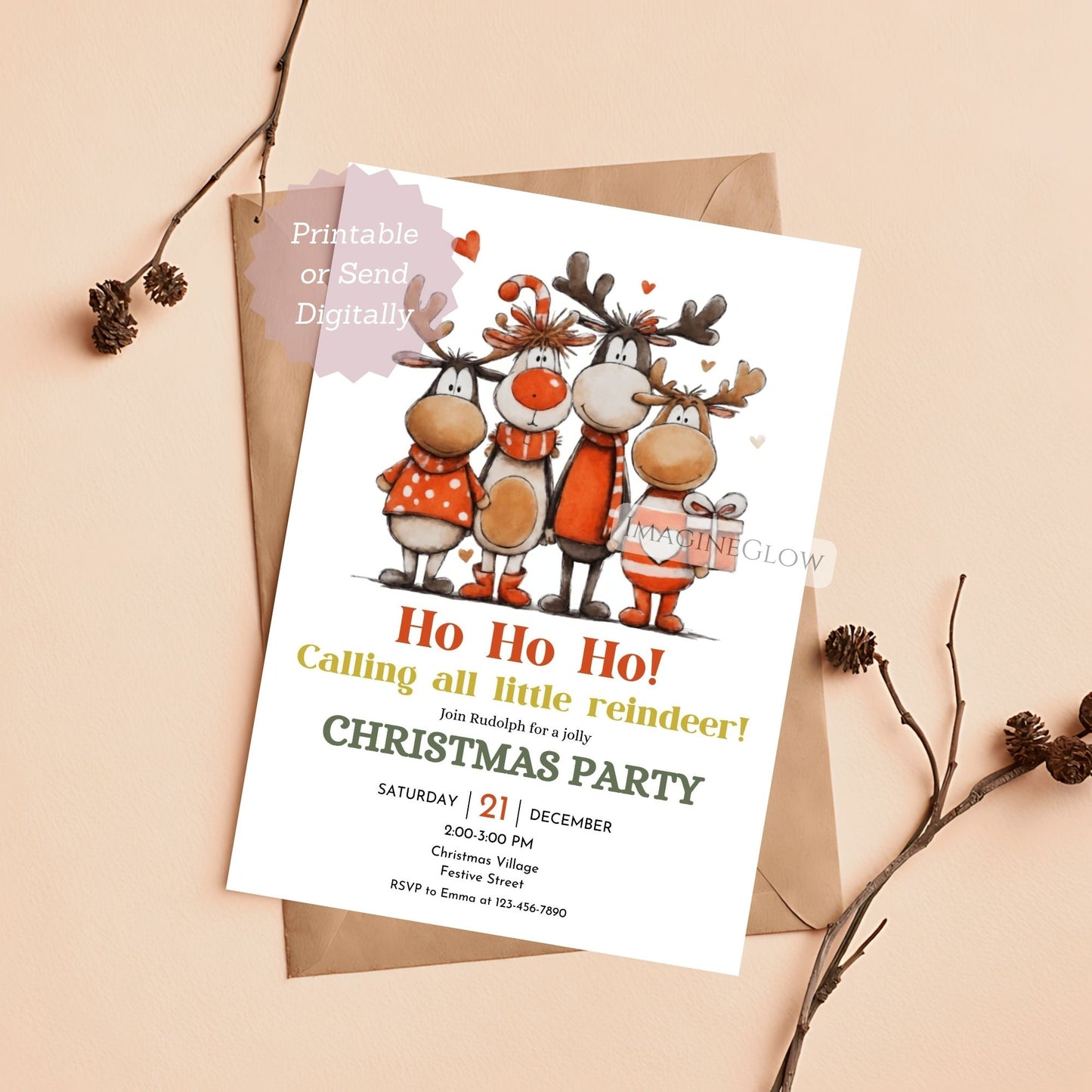 printable reindeer holiday invitation
