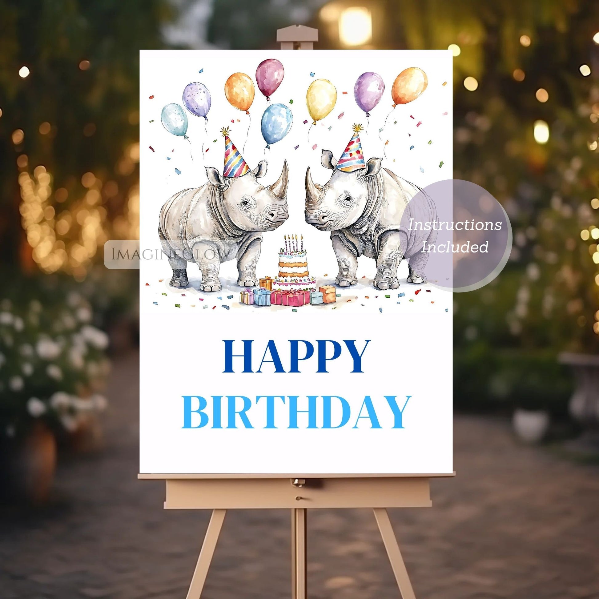 rhino jungle party decoration
editable safari birthday welcome sign