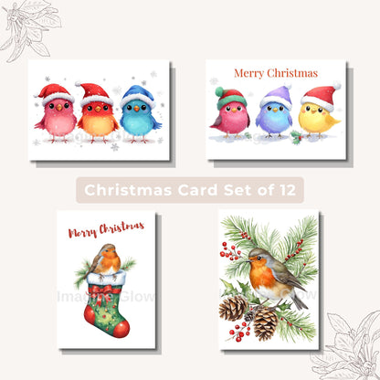 Printable robin-themed Christmas cards set for sending holiday wishes