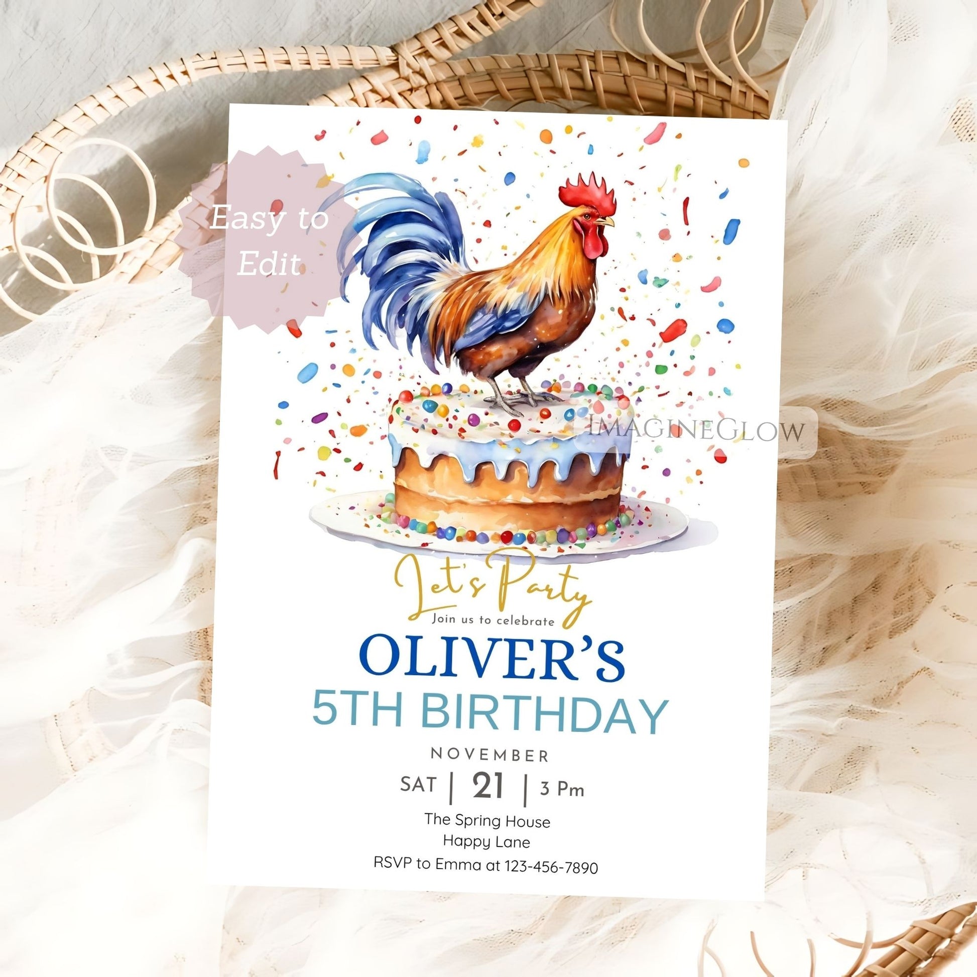 printable rooster birthday card
farm animal celebration invite