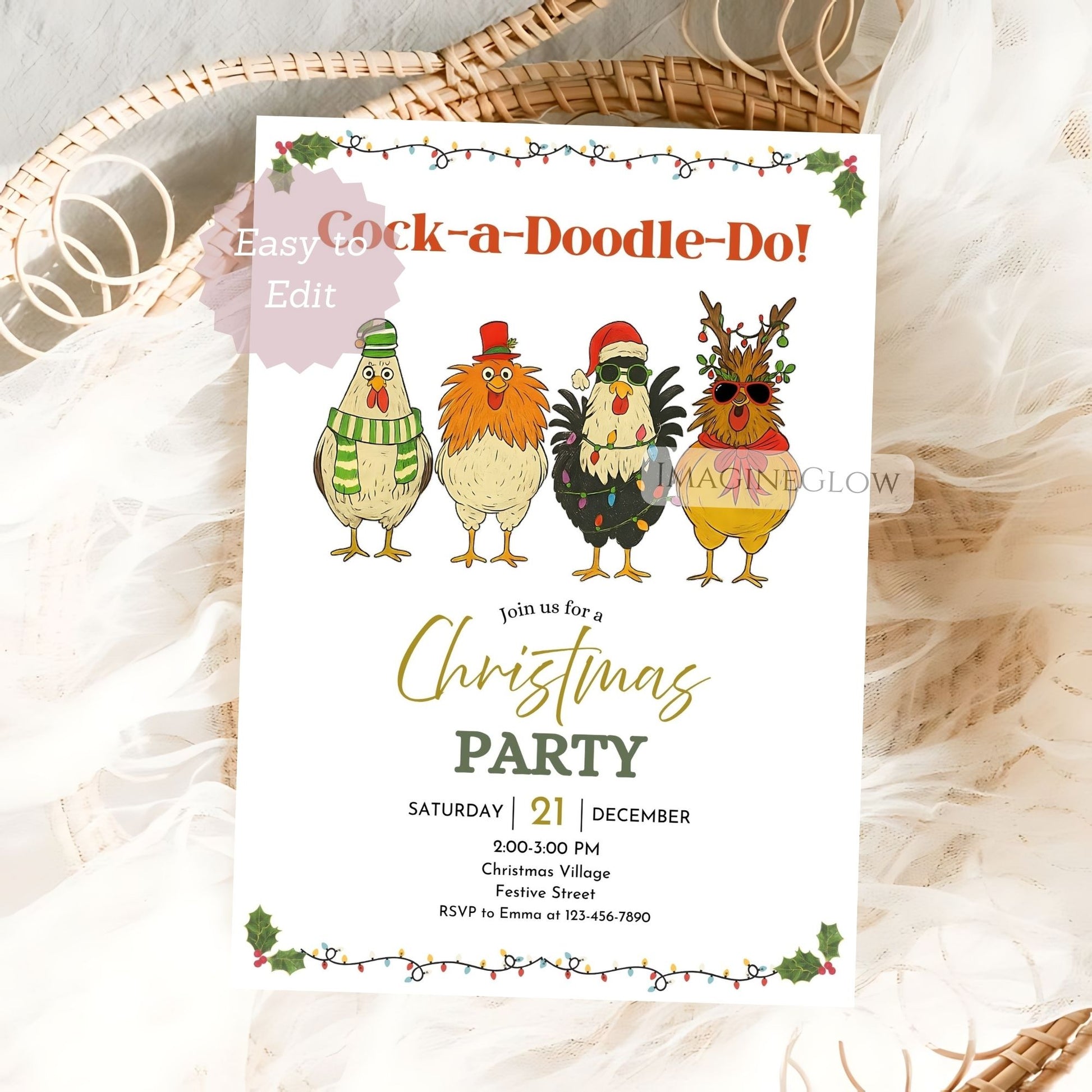 festive farm animal holiday invite
