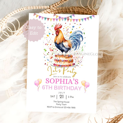 printable rooster party card
farm animal celebration invite