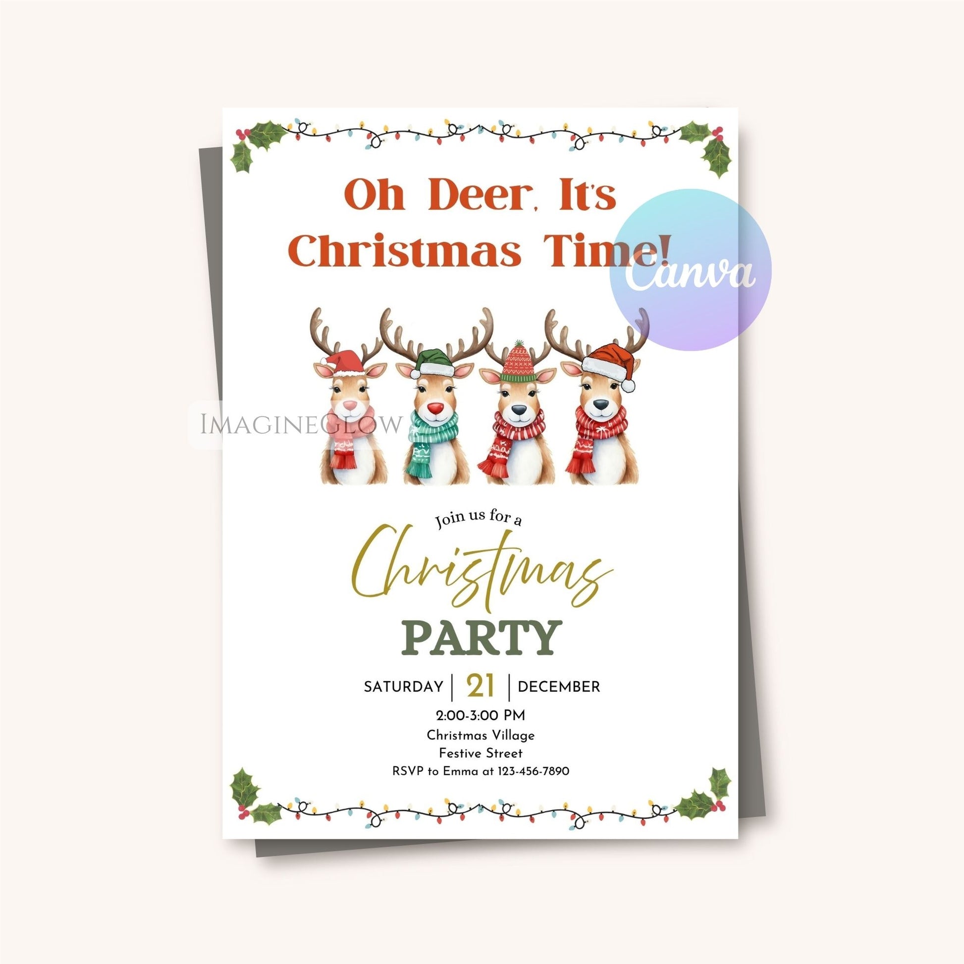 christmas party invitation with rudolph design
