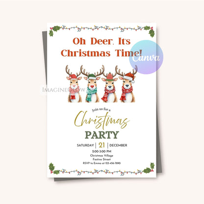 christmas party invitation with rudolph design
