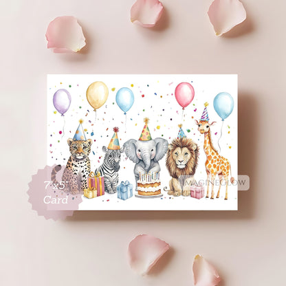 Unique jungle safari birthday card with illustration
Wild animal birthday greeting card
Colorful safari animal birthday card for all ages
