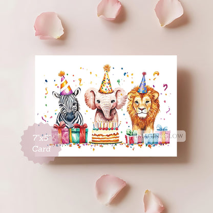 wildlife greeting card lion elephant zebra
jungle animal birthday card
printable safari animal greeting card
digital download jungle animal card
