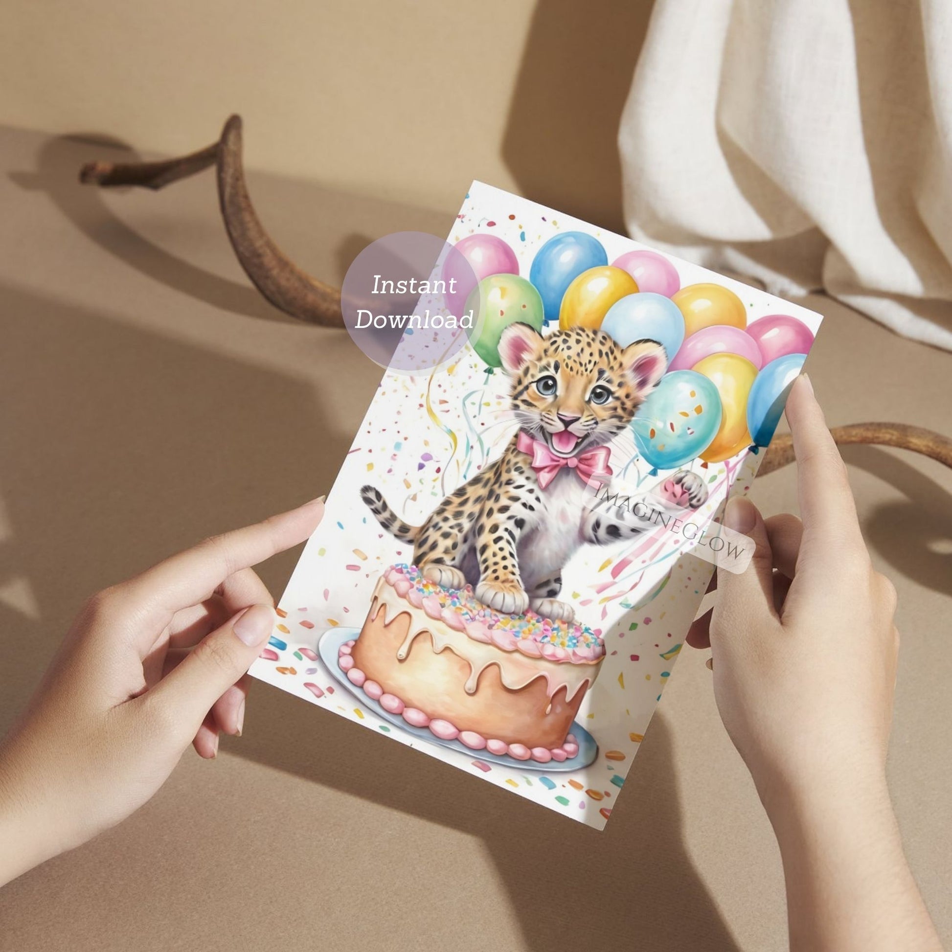 Jungle-themed birthday card for toddler
Leopard card for kids party
