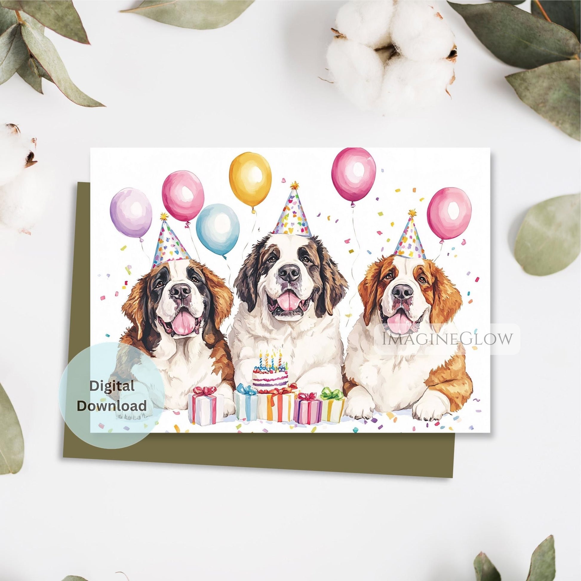 printable saint bernard card
cute dog birthday greeting

