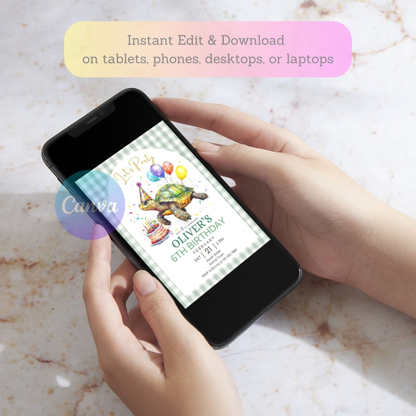 kids turtle party invite
