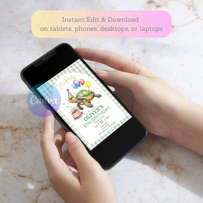 kids turtle party invite
