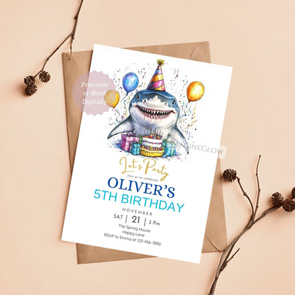 editable sea creature birthday card
underwater shark party invitation
