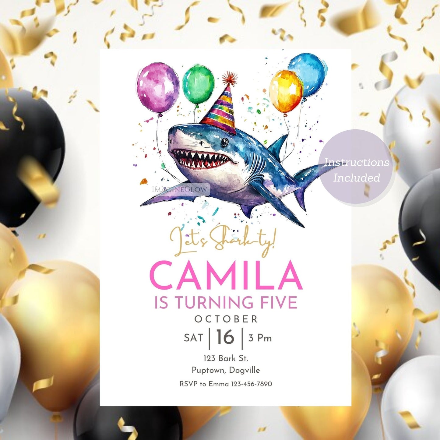 Printable shark birthday invite for kids' parties
