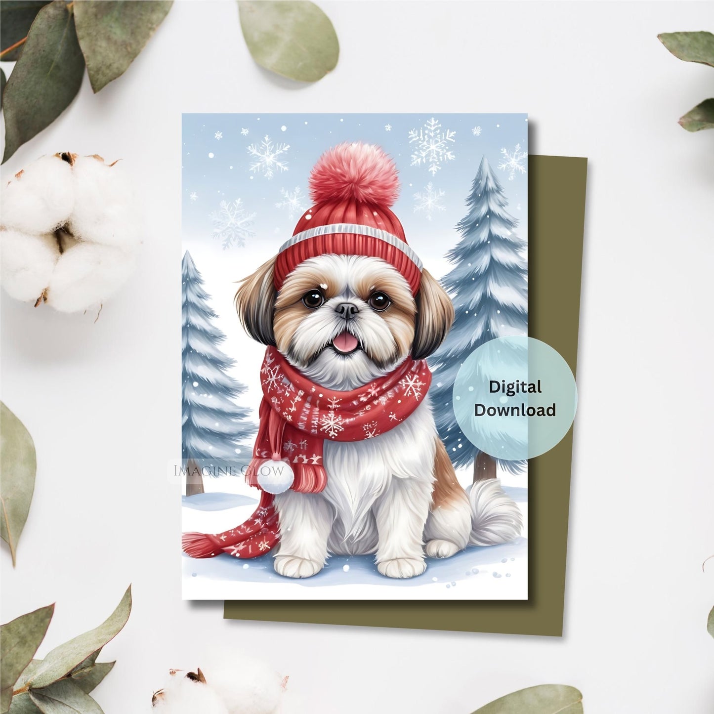 shih tzu christmas card festive dog design
