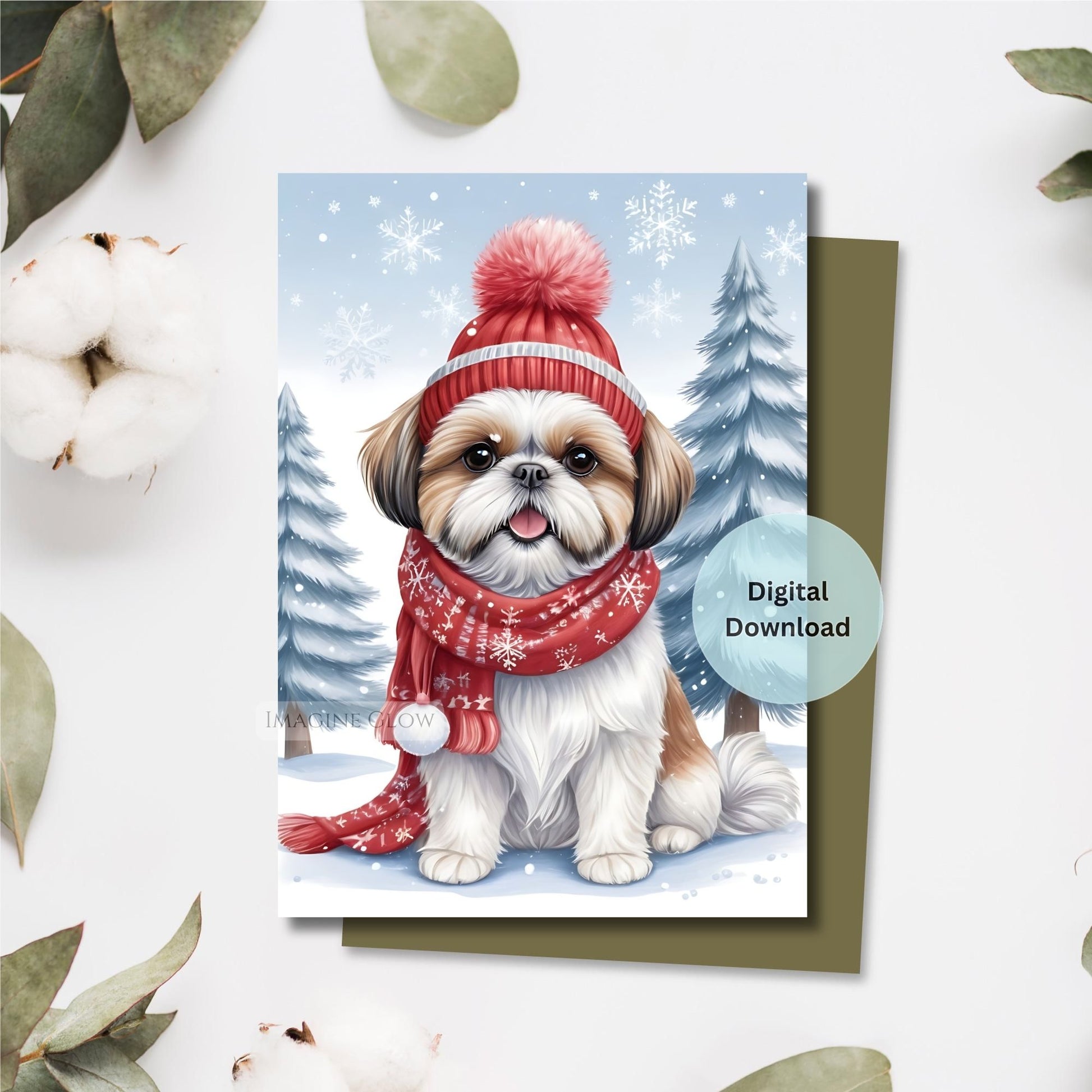 shih tzu christmas card festive dog design
