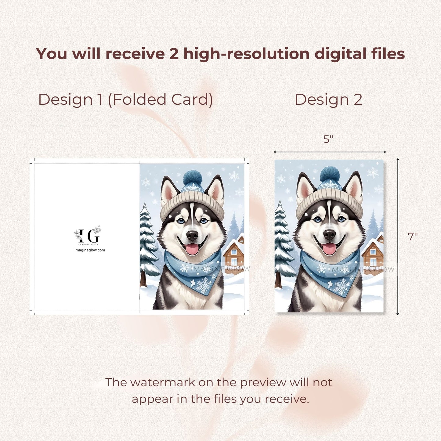 husky christmas greeting card for dog lovers
festive siberian husky holiday card illustration
