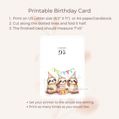 blank inside sloth card
adorable sloth illustration
relaxed sloth birthday greeting