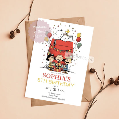 peanuts themed birthday invitation for kids party
