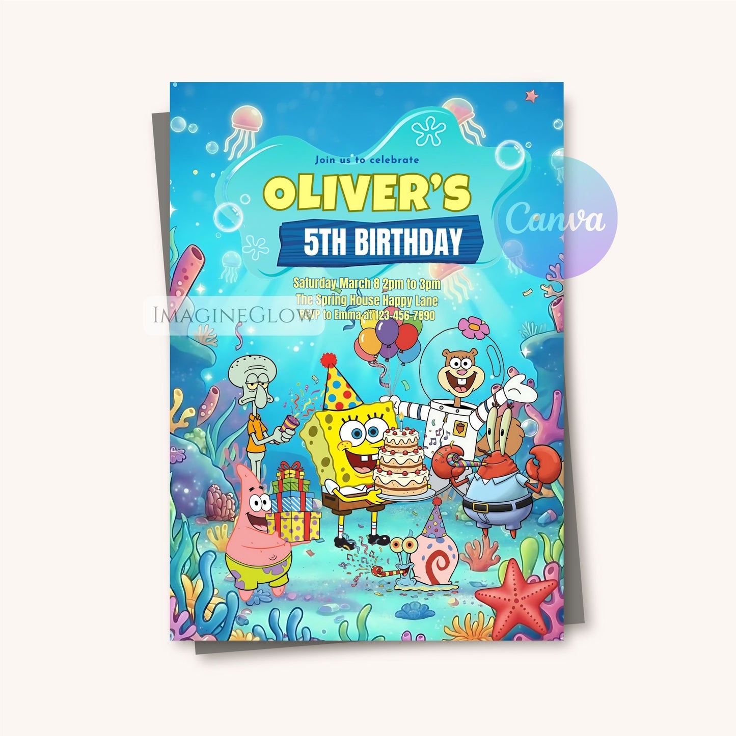 ocean themed spongebob invite
