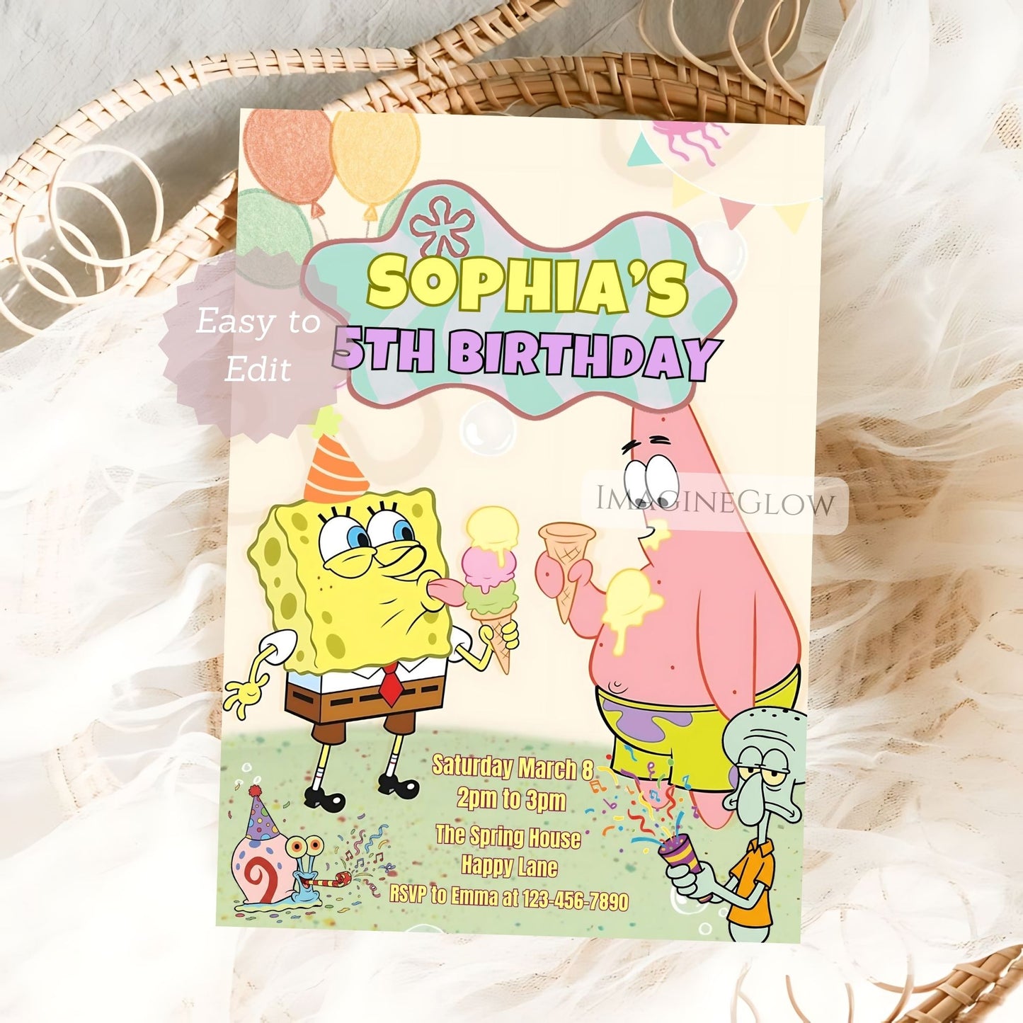 spongebob girl birthday invitation
under the sea girl party invite
