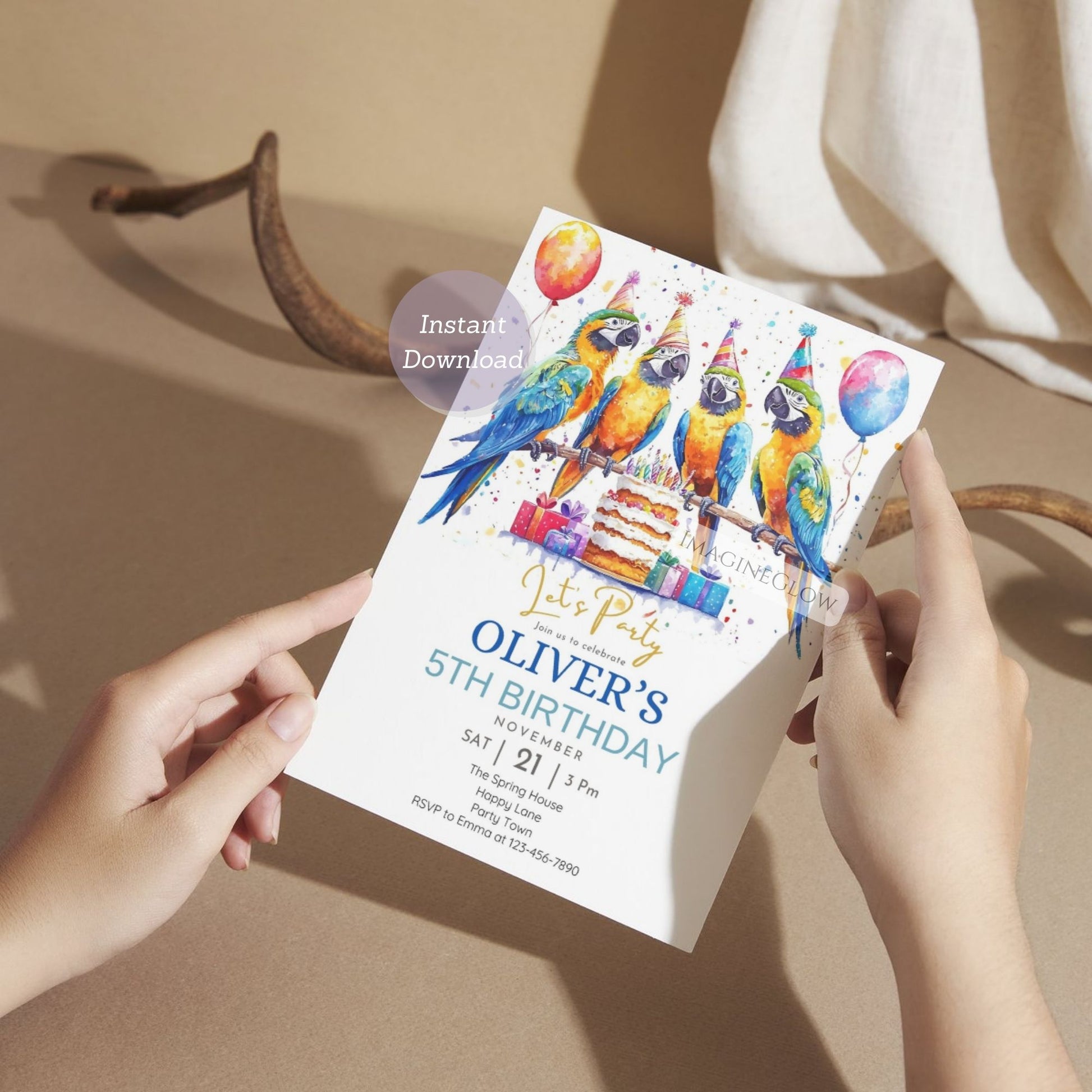 Canva parrot birthday card design
