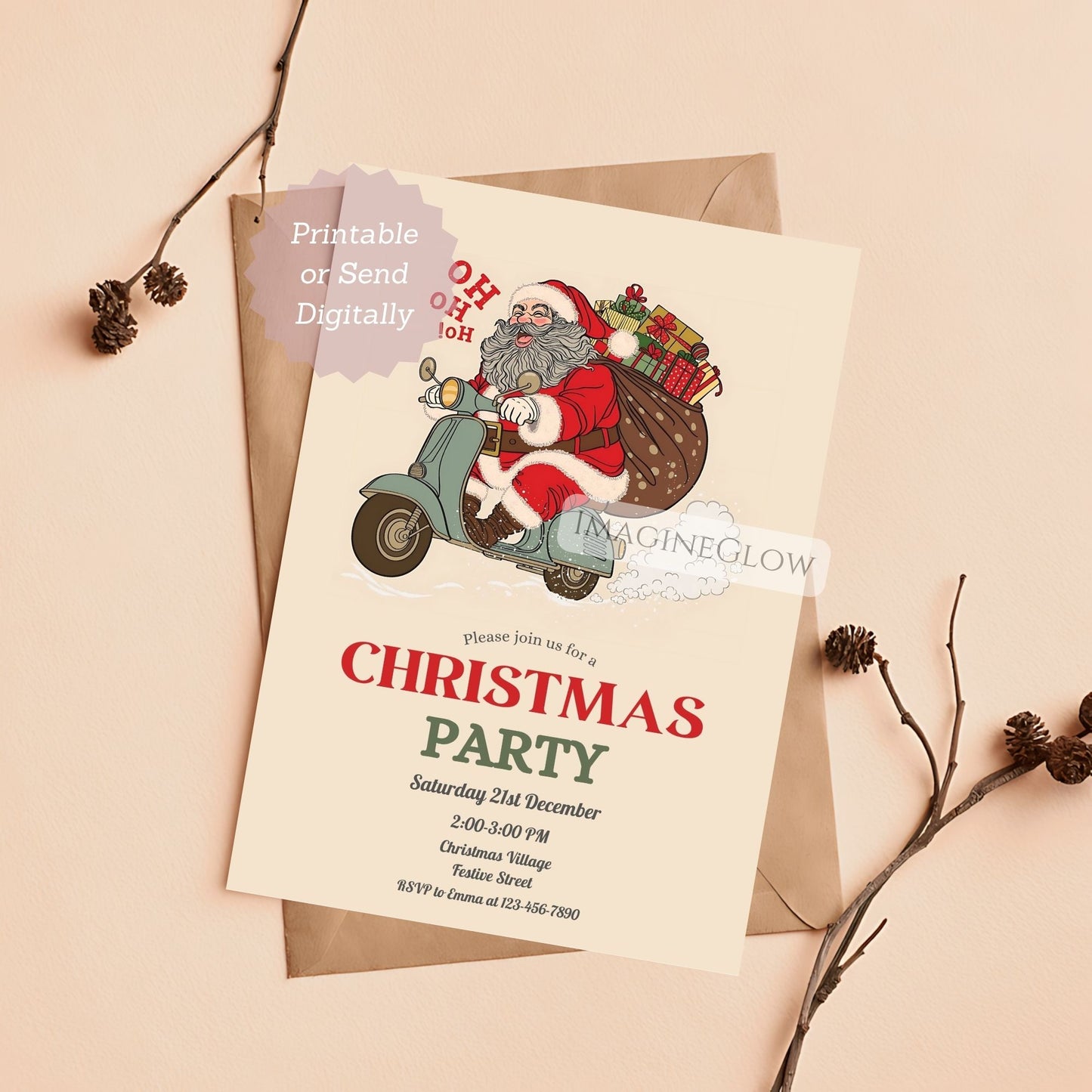 vintage santa themed christmas invitation