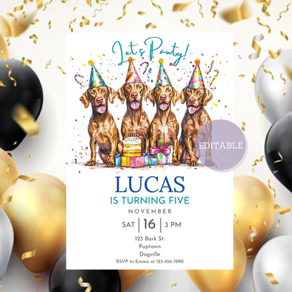 Custom Vizsla dog celebration invitation template.