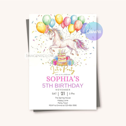 Country style white horse birthday party invite
