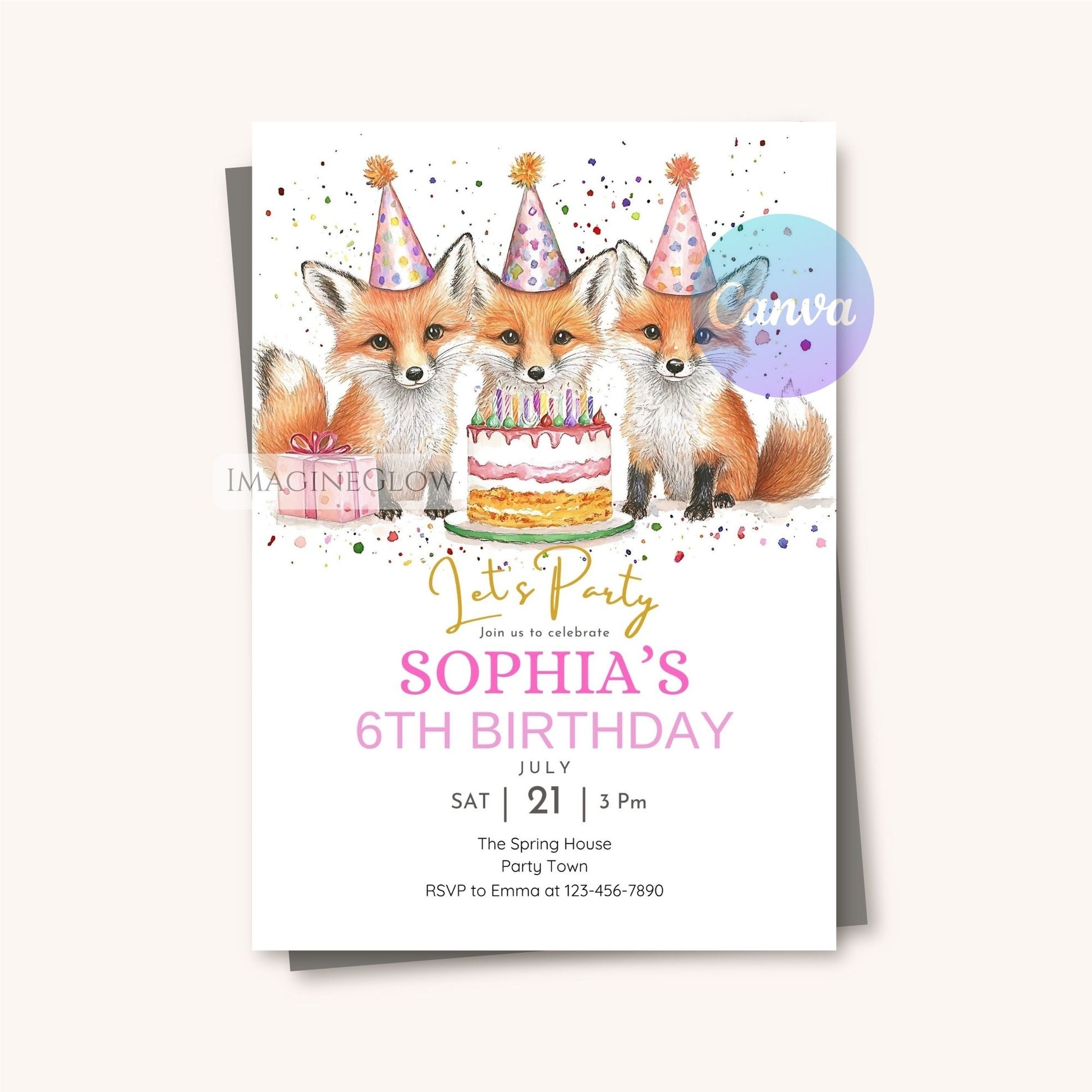 cute fox birthday invitation printable
