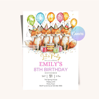 Cute rustic fox-themed birthday invitation
