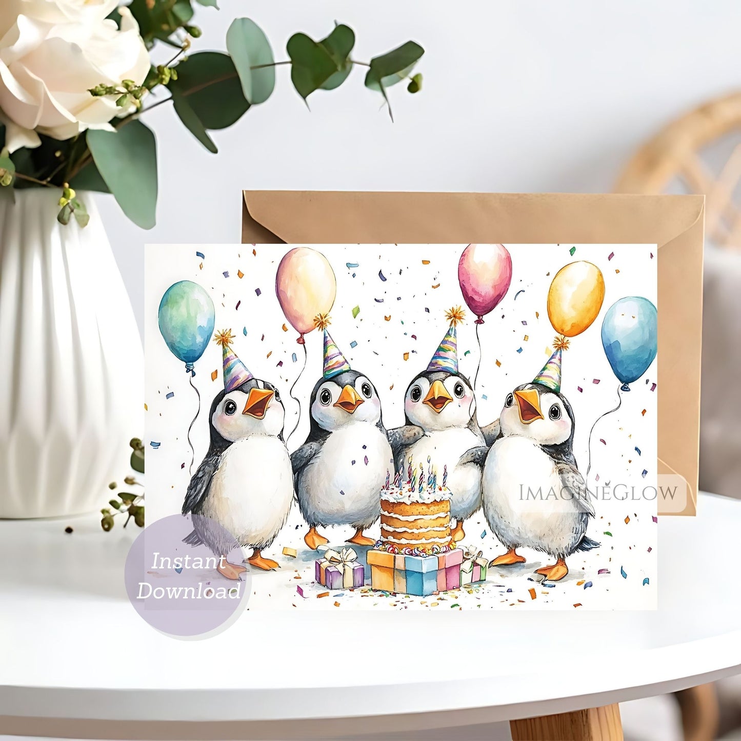 puffin birthday card printable
seabird greeting card digital
