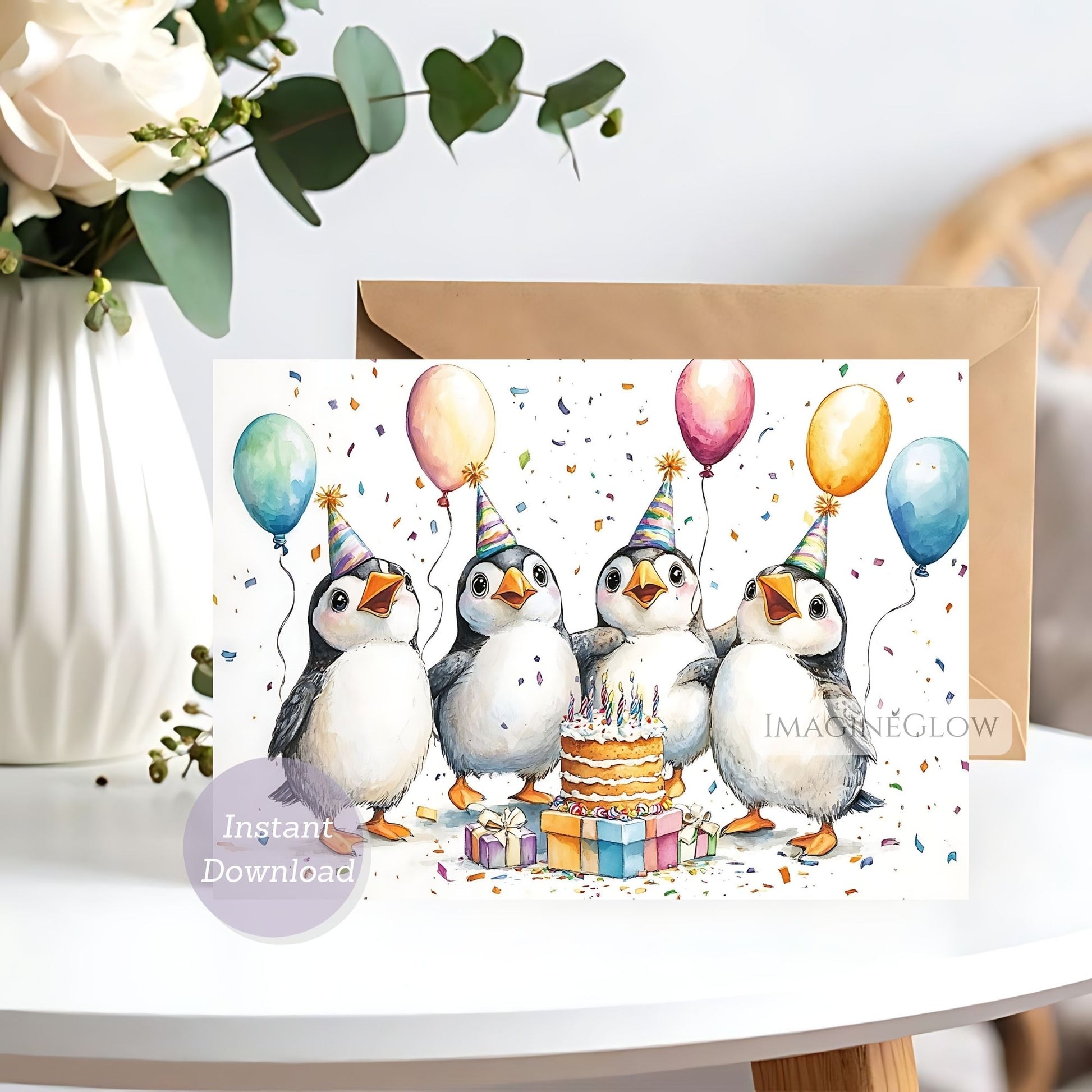puffin birthday card printable
seabird greeting card digital
