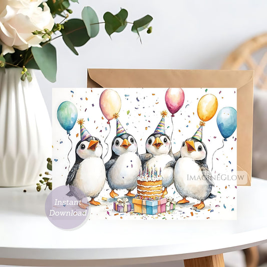 puffin birthday card printable
seabird greeting card digital
