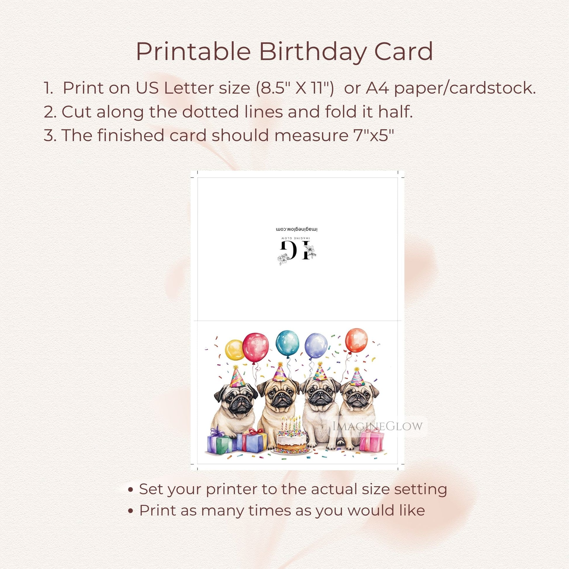 dog lover printable card
Pug puppy birthday card
