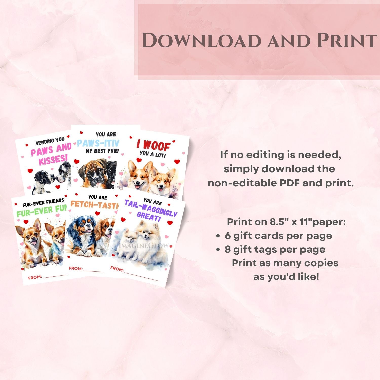 Printable dog Valentine cards for parties and gifts
Customizable dog-themed party favor tags